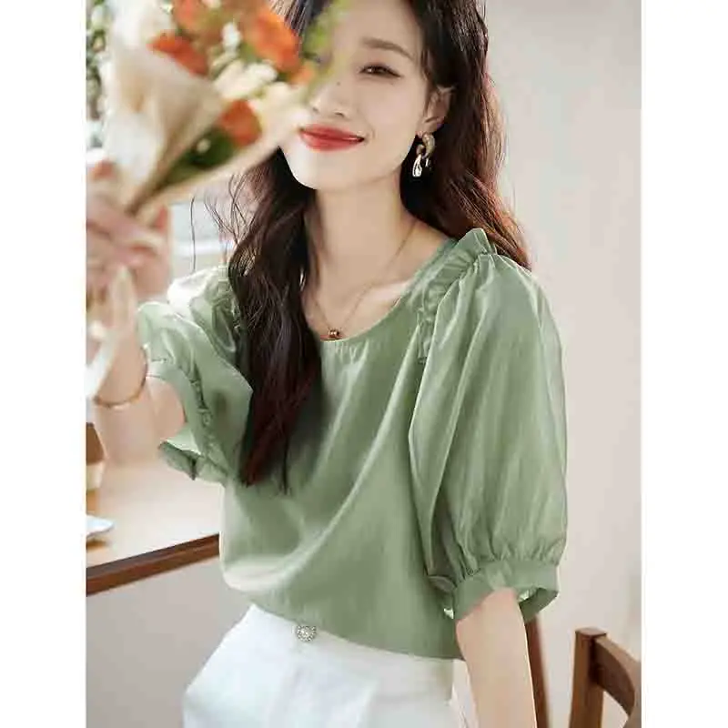 

Female New Appear Thin Thin Style Little Lotus Leaf Edge Shirt Tops Women Summer Little Fresh Leisure Versatile Chiffon Shirt