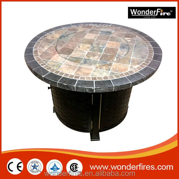 Gas Fire Pit Table Marble Top Round Outdoor Propane Fireplace Patio Furniture