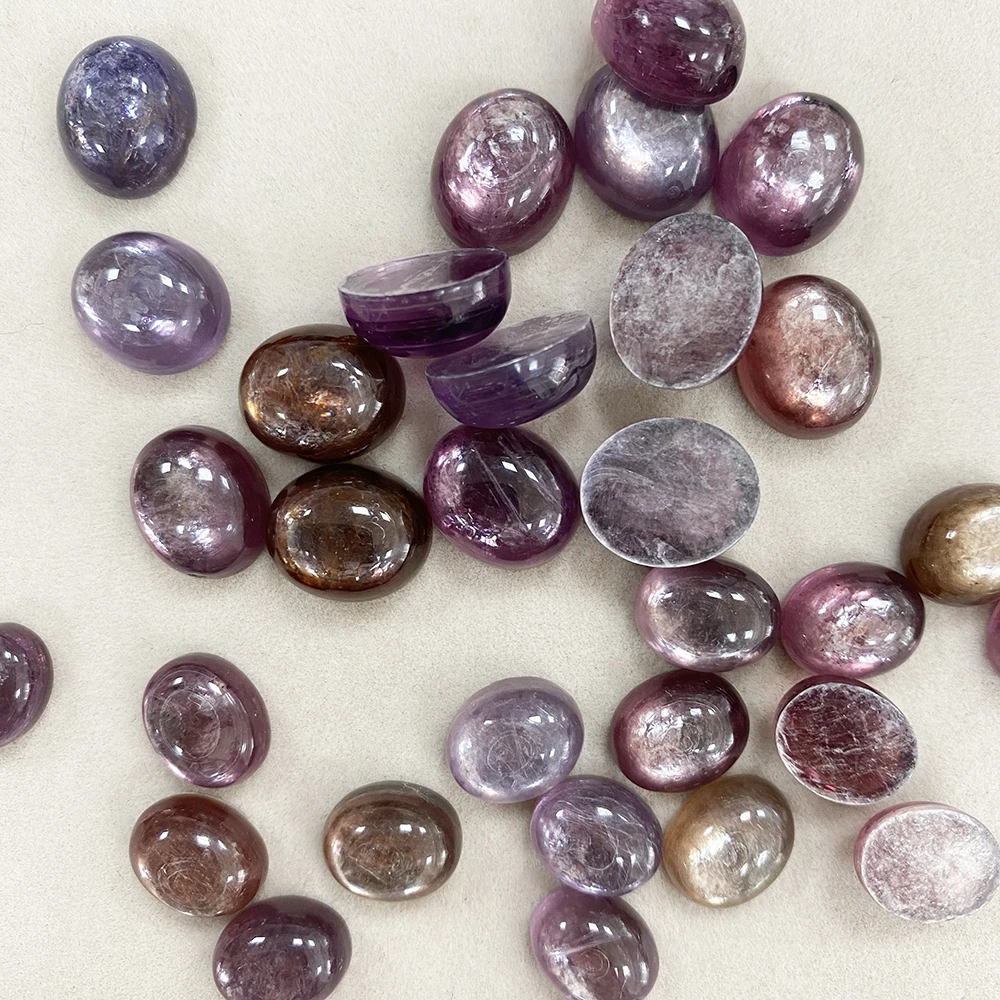 Factory Natural Kunzite Purple Lepidolite Mica Oval Cabochons Reiki Gemstone For Jewelry Making Gradient Healing Stone