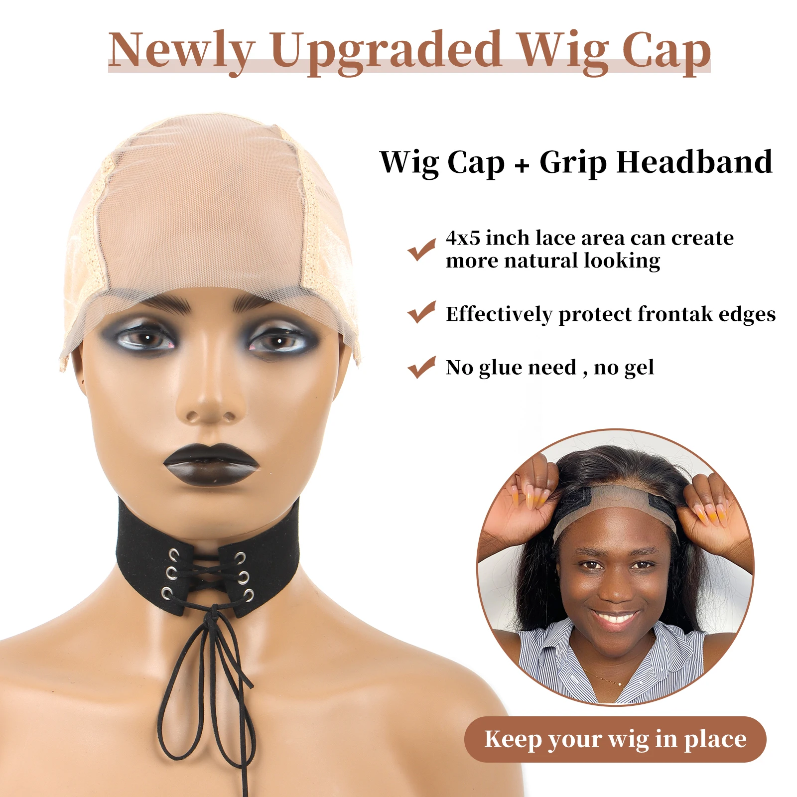 Wig Caps lace Wig Cap with Grip Band for Keeping Wigs in Place More Full Cap-wide Transparent Lace for Lace Front Wigs