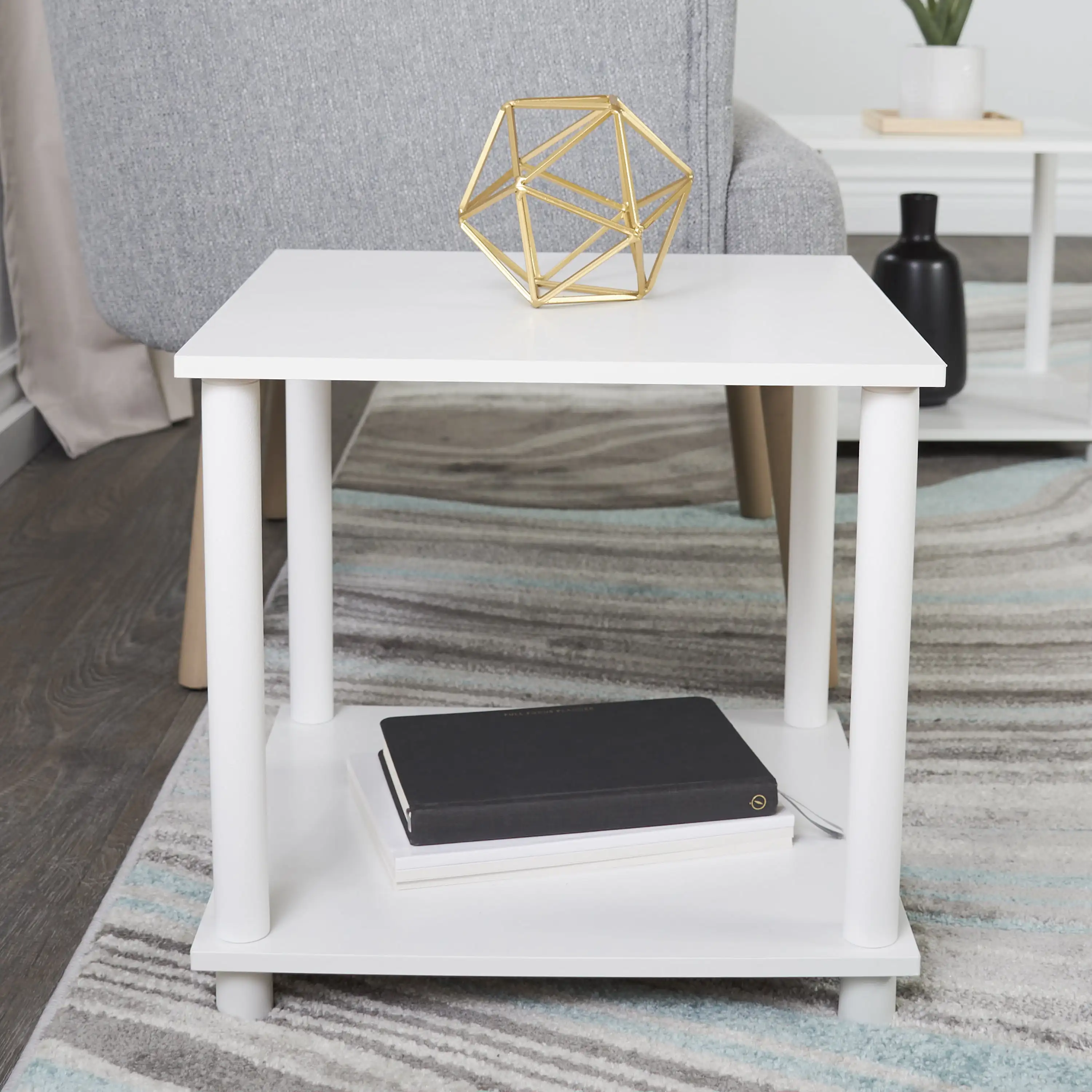 

No Tools End Tables, White, Set of 2 table beside the sofa and the bed (US Stock)