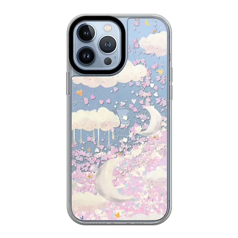 

Cloud Moon Star Transparent Border Silver Quicksand Phone Case Cover for iPhone 12 13 14 15 Pro Max Case for IPhone 14 Pro