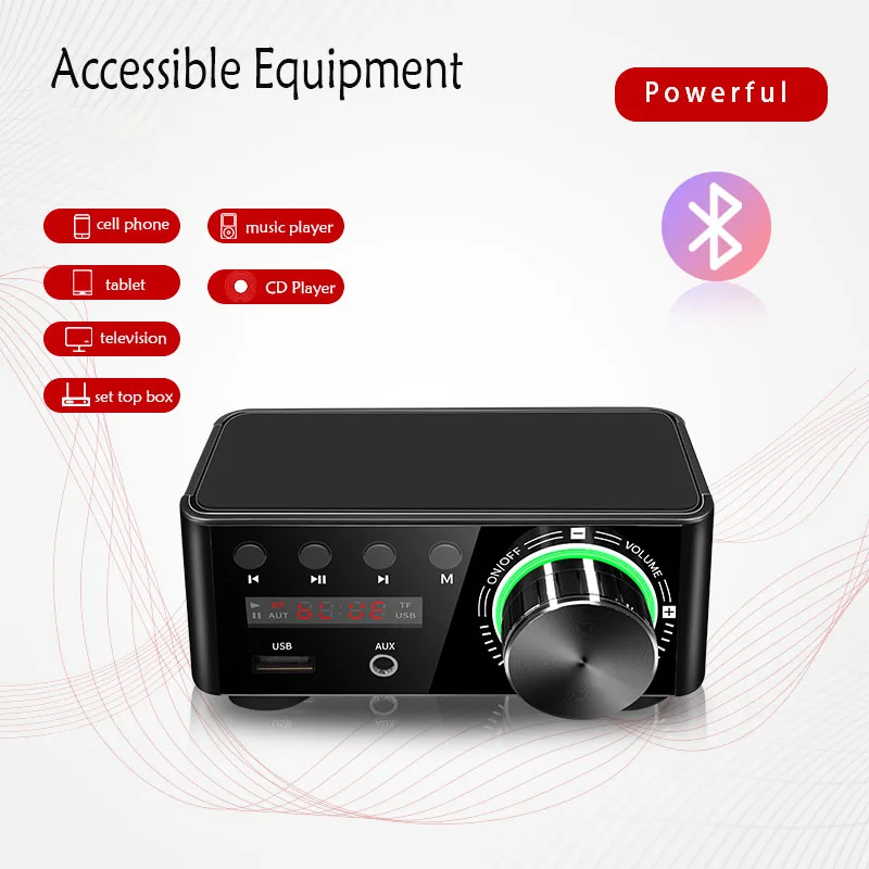블루투스 5.0 HIFI 파워 앰프 50W * 2 Tpa3116 채널 2.0 홈 카 디지털 오디오 앰프, USB U-디스크 TF 음악 플레이어