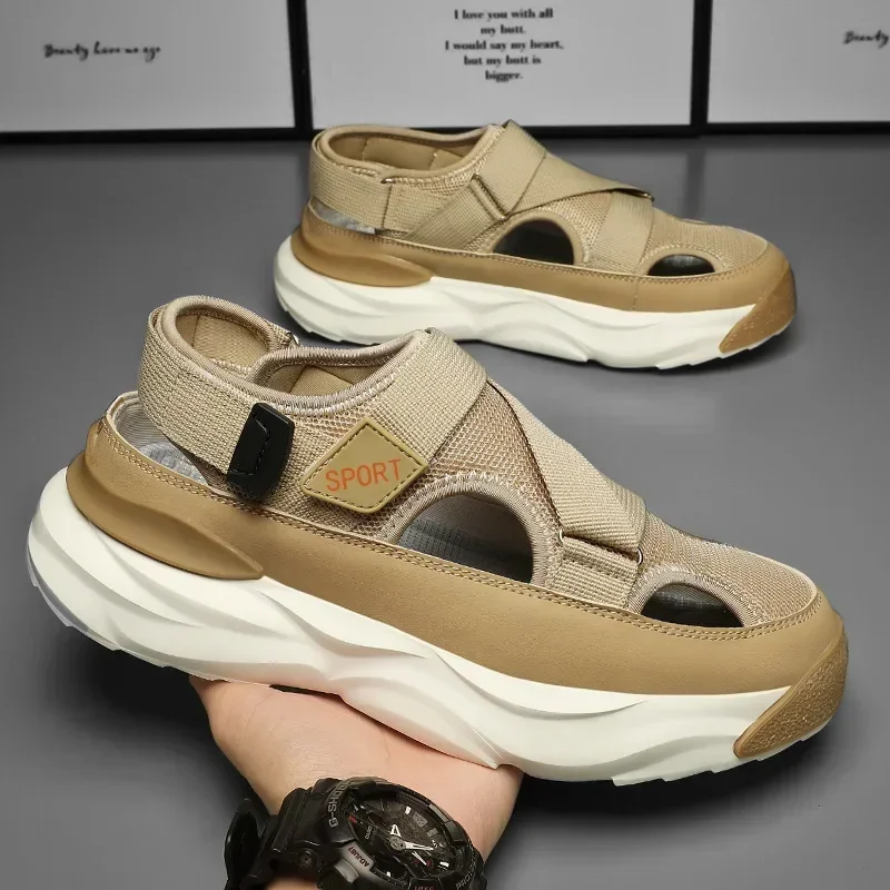 

Shoes Men's Summer Hollow Out Breathable Sandals Male Driving Sandals Thick Sole Anti Slip Baotou Sports Beach Slippers 2024
