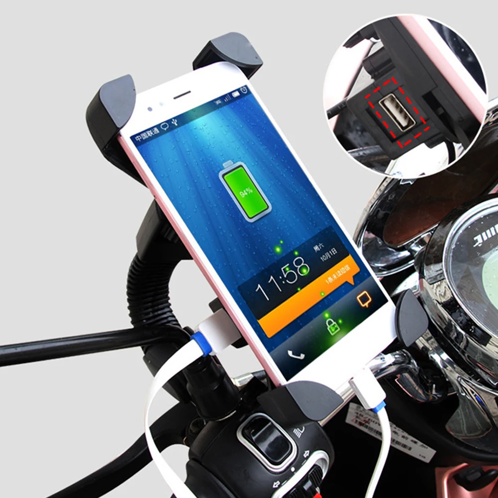 Motorcycle Dual USB GPS Phone Power Outlet & Handlebar Bracket (sku 15313)