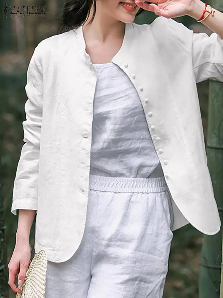 

Осень 2023, модная рубашка ZANZEA на пуговицах, винтажный однотонный кардиган, Женская куртка с длинным рукавом и круглым вырезом, Женская Повседневная Уличная одежда, пальто