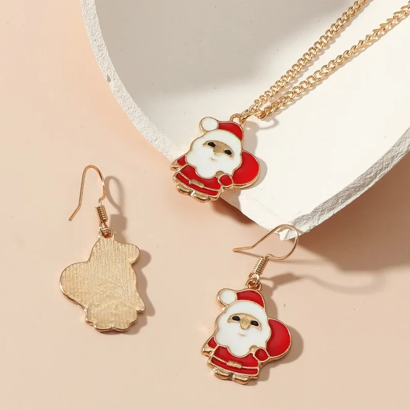 Christmas Necklace Earrings for Women Exquisite Reindeer Santa Claus Snowman Snowflake Pendant Jewelry Set Party Jewelry Gifts