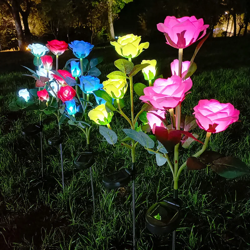 Solar Lights 5 Heads Outdoor Decorative Rose Flower Lawn Lamp for Garden