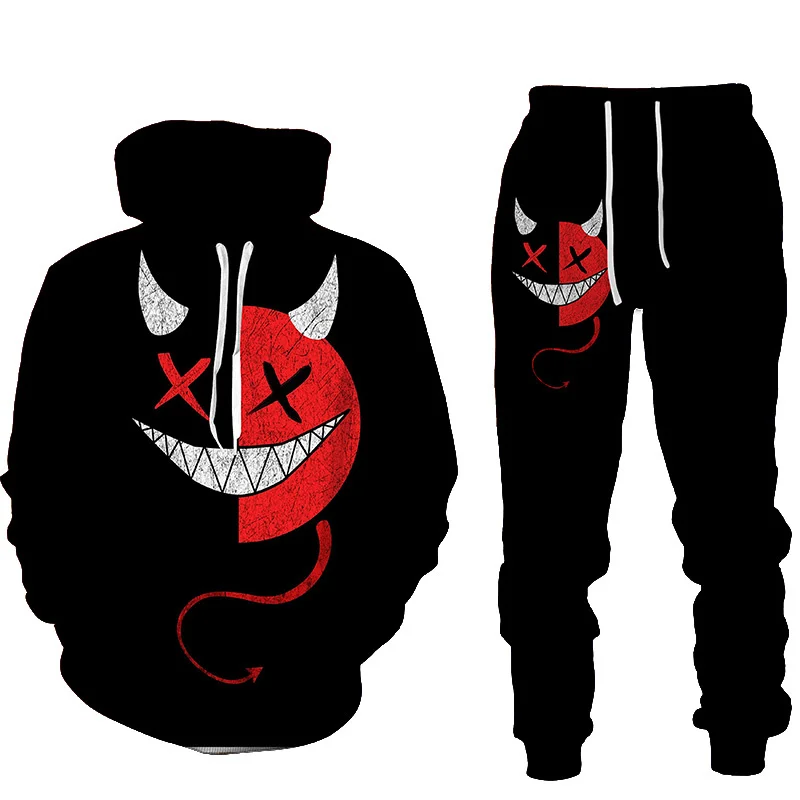 

New Fashion Smiley 3D Printed Autumn And Winter Pullover Sweashirts Tracksuit Hoodies Jogger Pants 2 Piece Set Men's Clothing