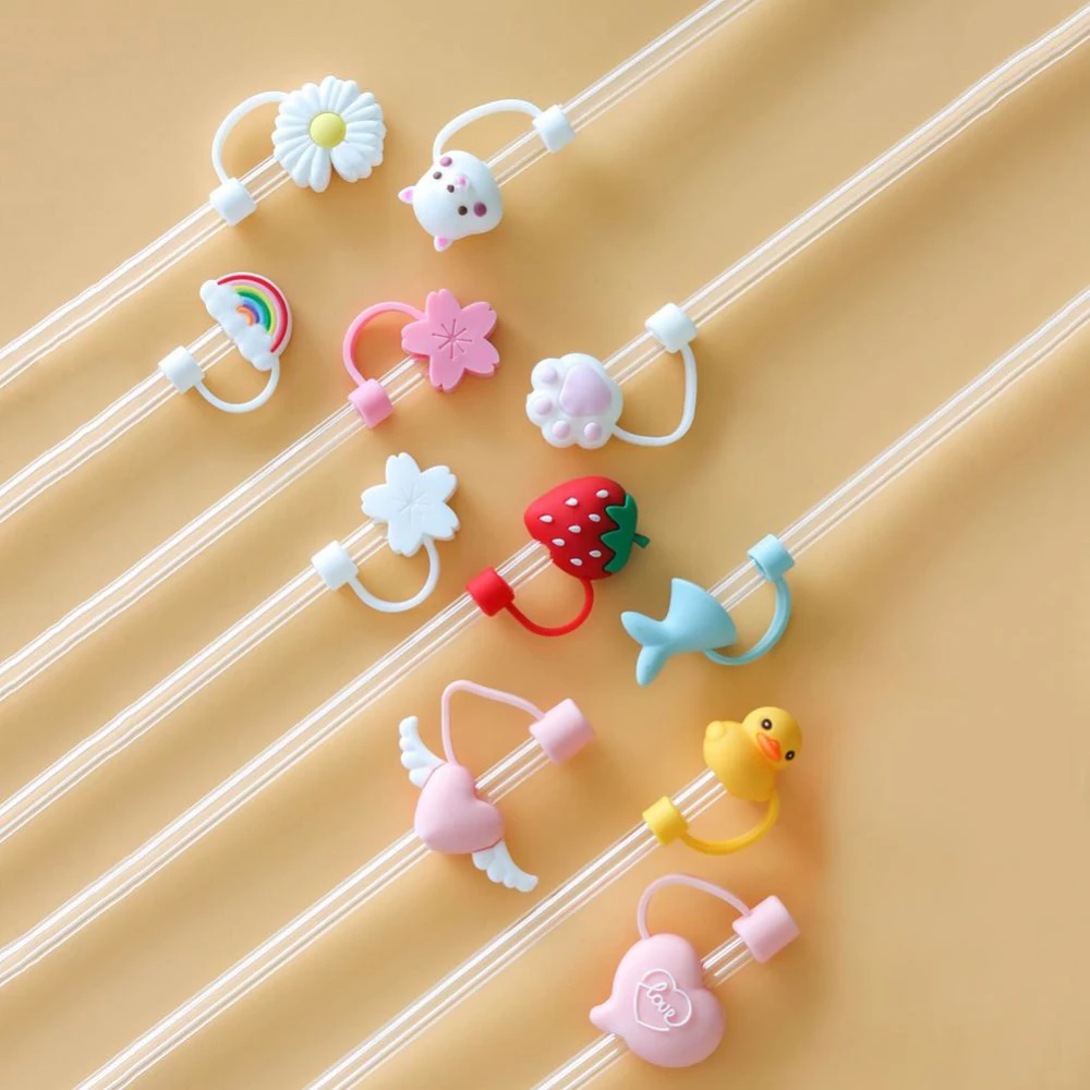 8pcs Silicone Flower Straw Toppers Cat Paw Straw Tips Dusts Proof Straw  Covers Plugs Drinking Straw Tips Lids Caps Protectors 
