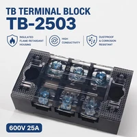 1PCS TB2503 Dual Row Thick Copper Screw Terminal Block Flame Retardant Grounding Strip Wire Connector Durable 600V 25A 1