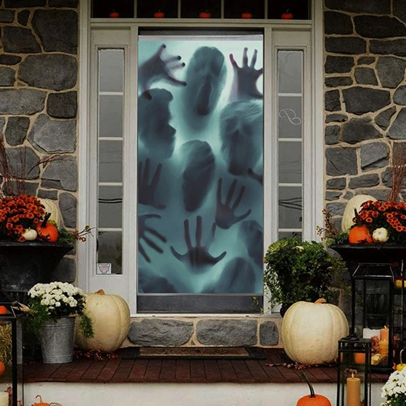A01F-Halloween Static Stickers Removable Bloody Handprint Ghost Horror Window Sticker Halloween Party Decoration For Home