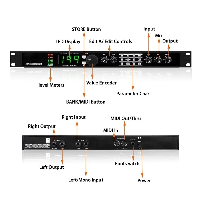 Professional Digital Reverberation Echo hybrid audio processor Equalizer Multi Effect reverb 199DSP preset sound effects lifting