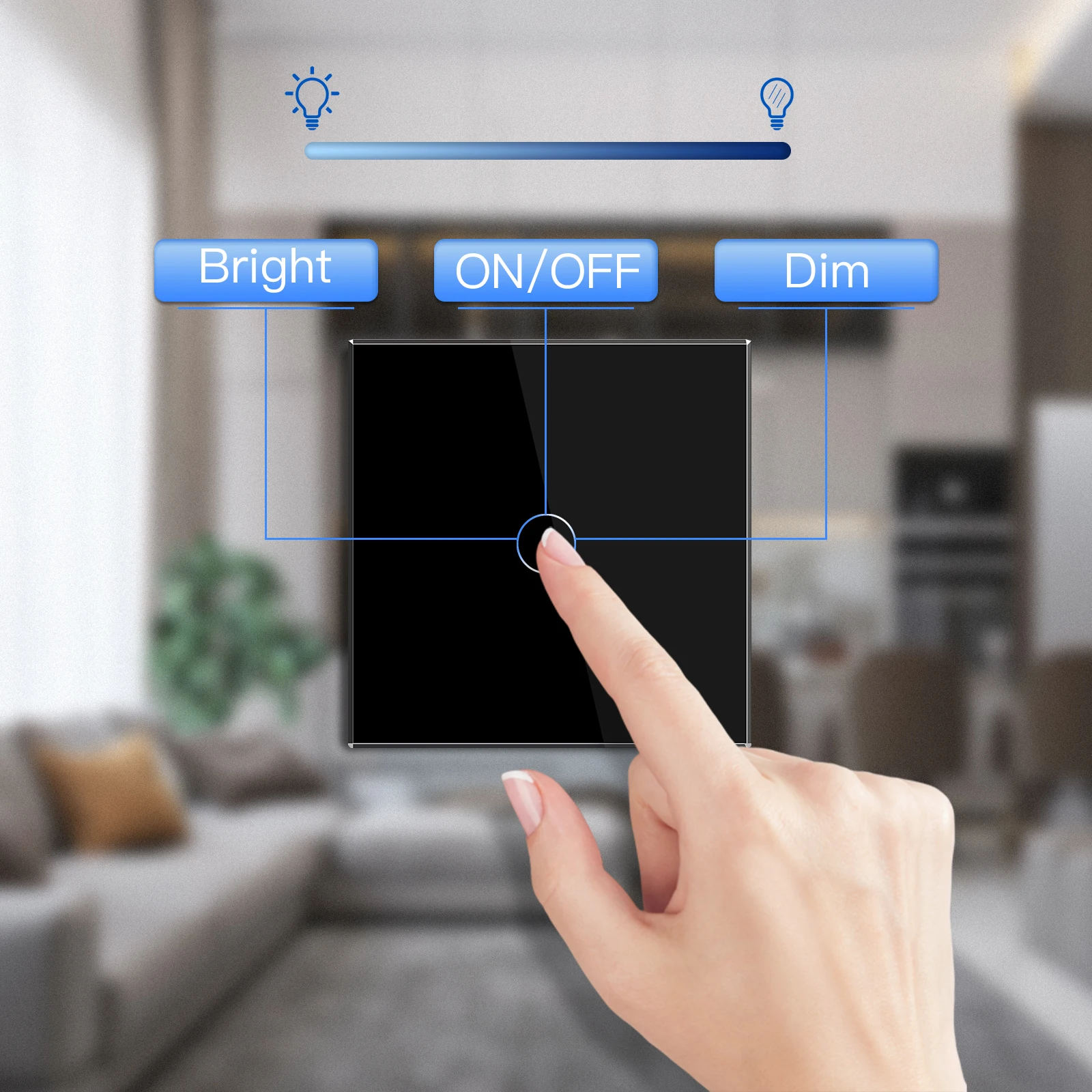 BSEED Touch Screen Dimmer Switches 1Gang 2Way White Black LED Dimmable Touch Sensor Switch Blue Backlight Glass Panel 10A led dimmer switch led dimmer controller smart dimmer switch lamp dimmer power cords dimmer switch