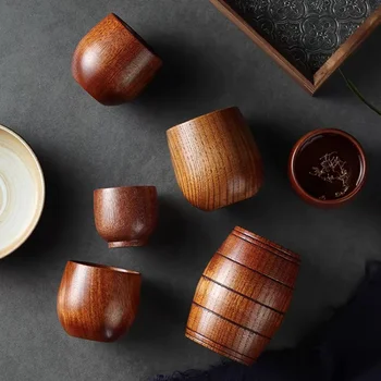 Solid Wood Tea Cup Wooden Cup Retro Thermal Insulation Anti Scalding Restaurant Kitchen Table Accessories Natural Materials 1