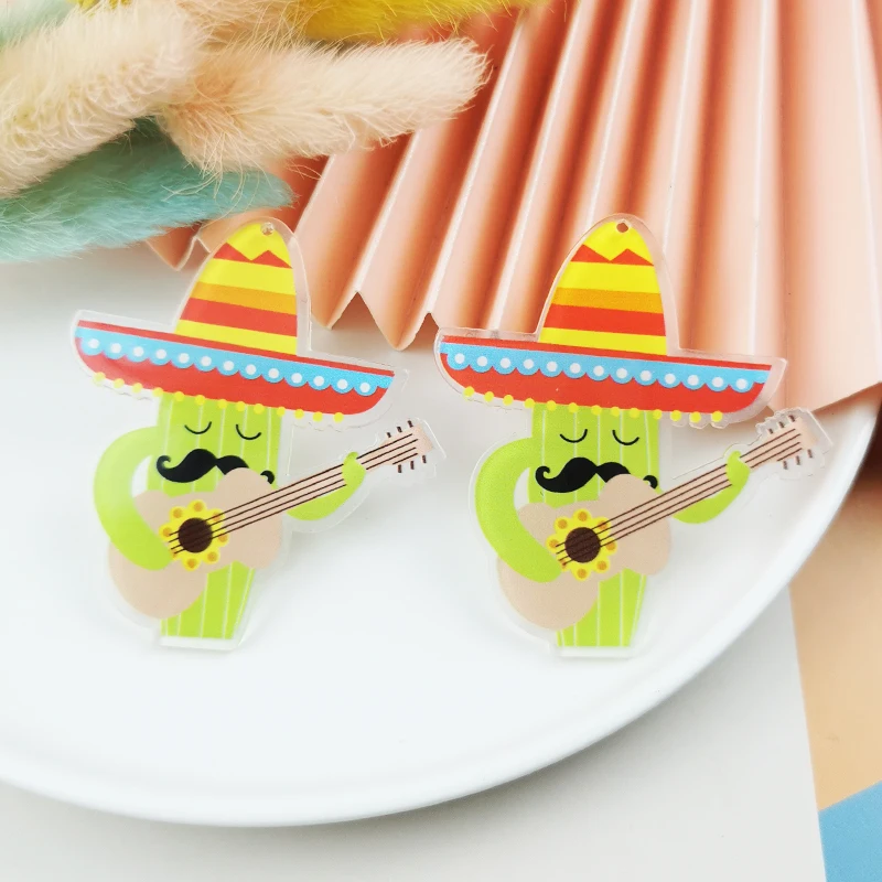 

ApeUr 10pcs/pack Keychain Acrylic Charms Cactus Playing Guitar Pendants for DIY Earring Jewelry Making