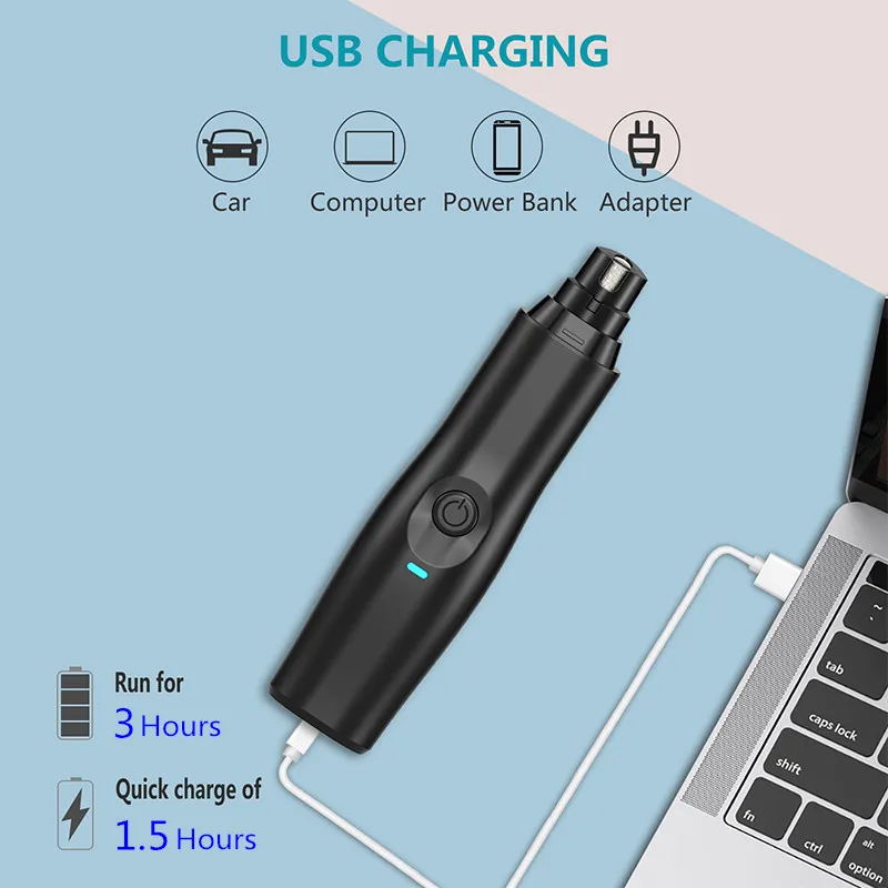 Electric Pet Nail Clipper 2 Speeds Rechargeable Dog Nail Grinder Portable Puppy Cat Paws Nails Grooming Tools Pet Supplies
