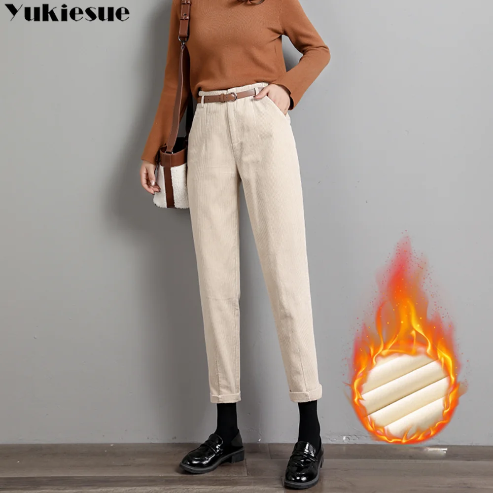 

2022 Autumn Winter Vintage Fashion Thickening Warm High waist Korean Style Fashion Pants High Waist Woman Harajuku Wool Trousers