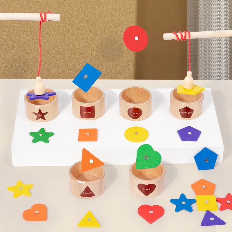 Children's Wooden Magnetic Color Shape Classification Cup Geometric Cognition Fishing Game Early Education Educational Toys 4