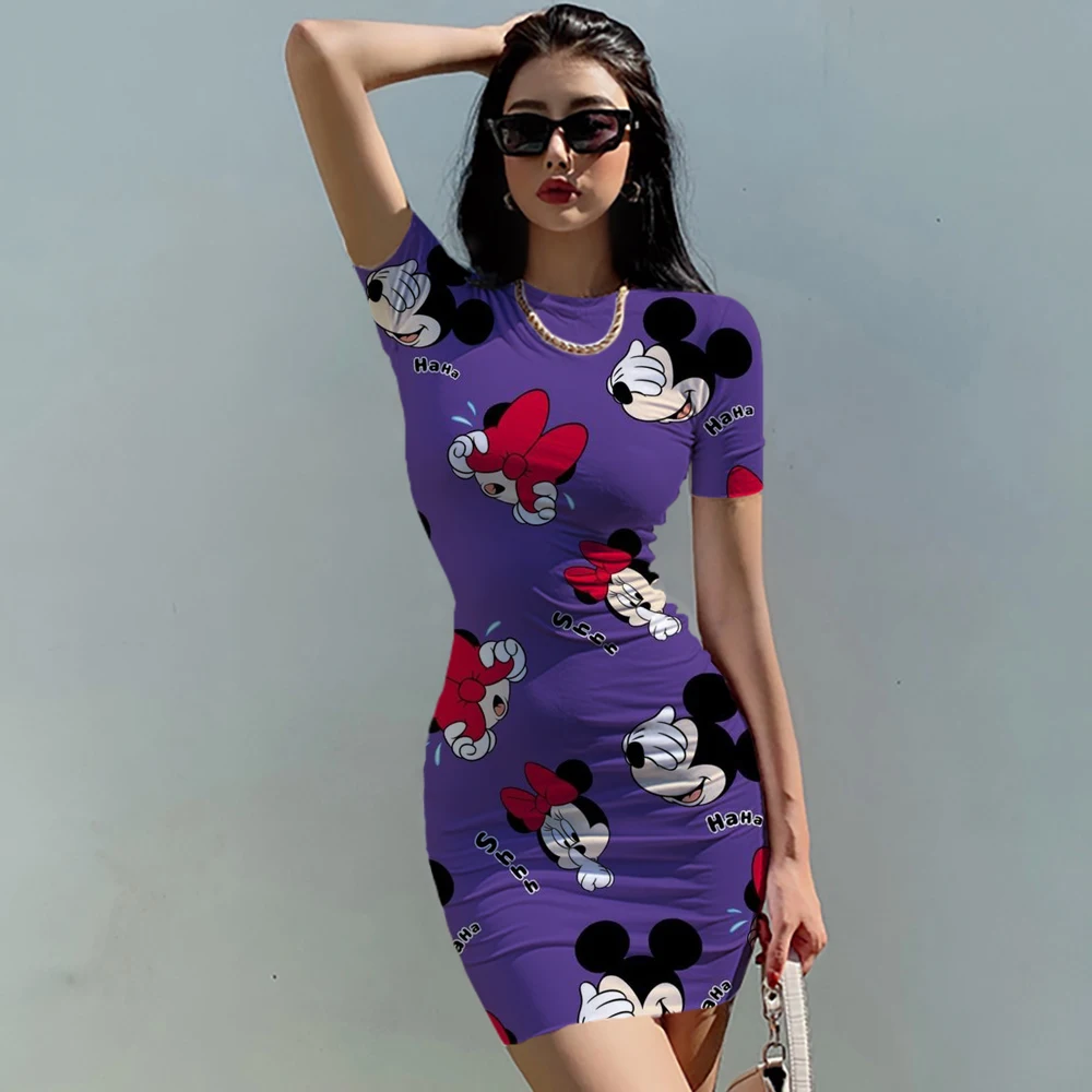

Fashion Women Clothes Disney Minnie Mickey Mouse Sexy Women Summer Dress Bandage Bodycon Evening Party Club Short Mini Dress