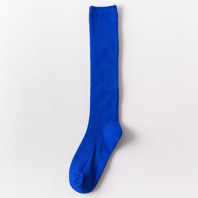Harajuku-calcetines largos de algodón para mujer, medias hasta la rodilla, colores neón, colores sólidos, Azul, Blanco, Negro, amarillo, gris, rojo, fluorescente