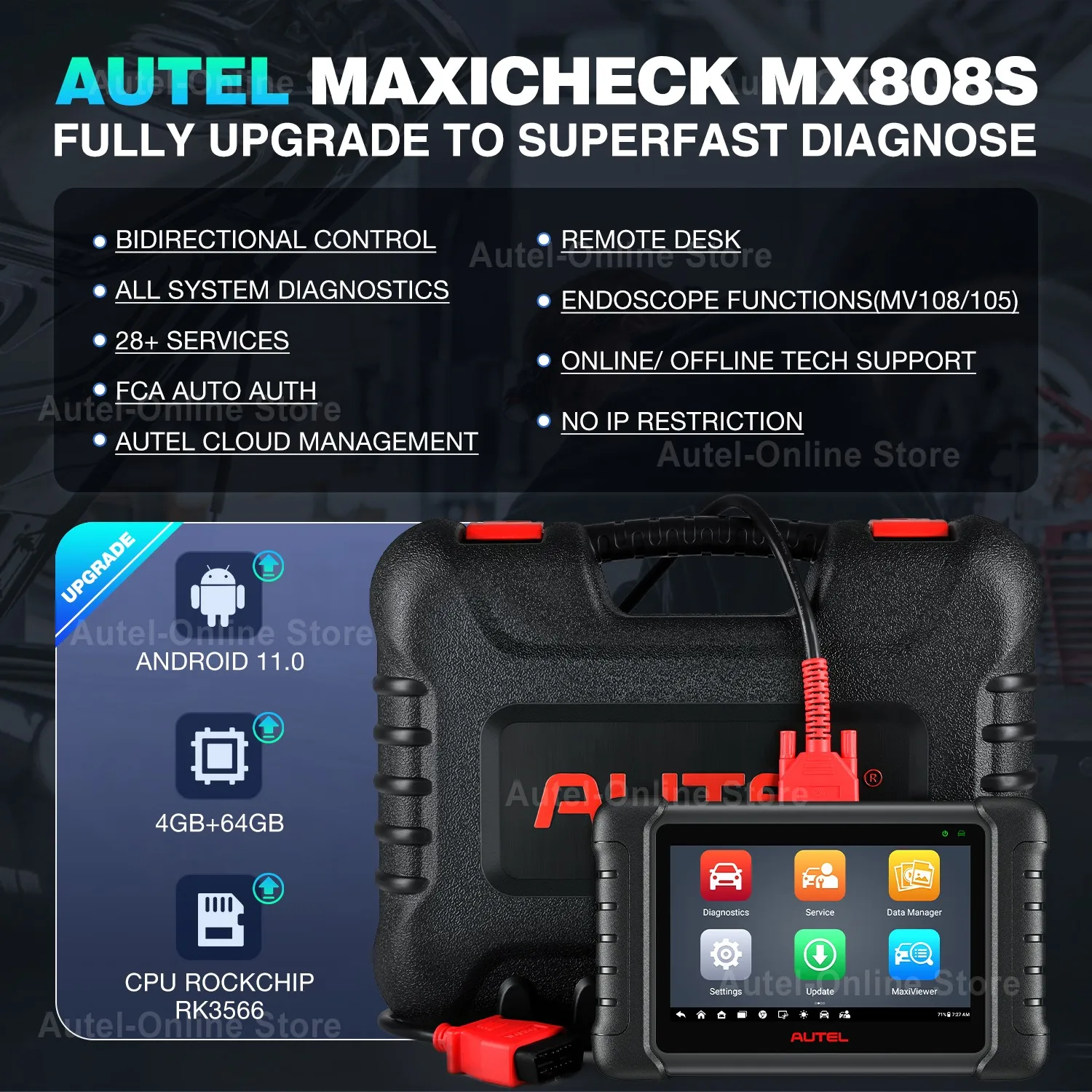 Autel MaxiCheck MX808 S Car Diagnostic Scan Tool All Systems Diagnosis Scanner with 25 Advanced Service Same as MaxiCOM MK808S auto diagnostic scanner