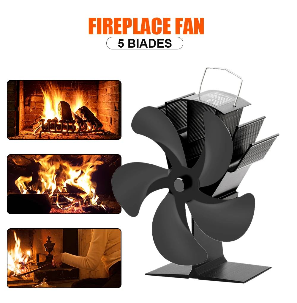 5 Blades Fireplace Fan No Electricity Required Heat Powered Stove Fan Log Wood Burner Eco Efficient Heat Distribution Burner