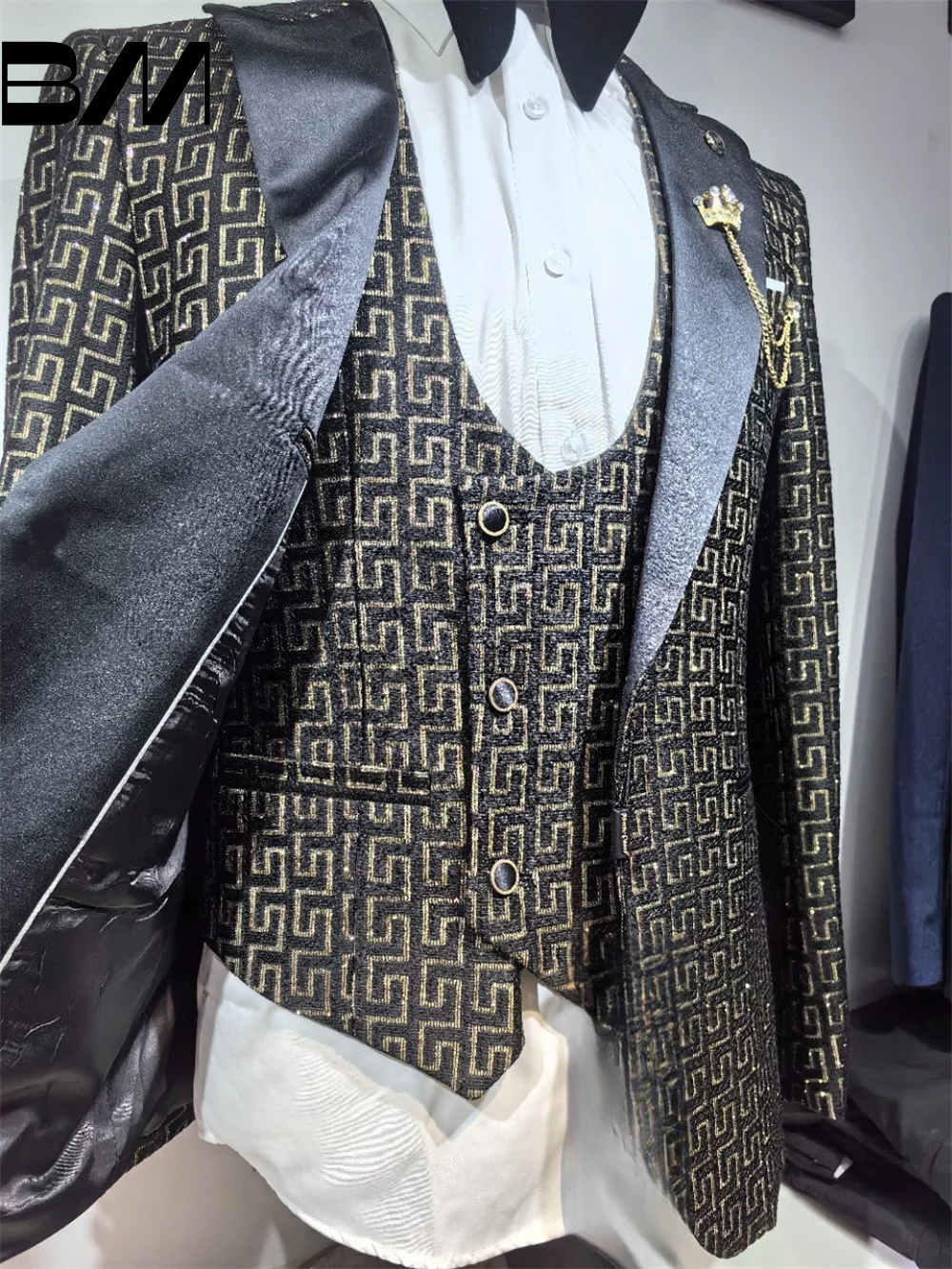 Men's Classic Printed Suit, Formal Wedding Suit, Host Suit, Contains Blazers, Pants, Vests, Groom Groomsman, 3Pcs