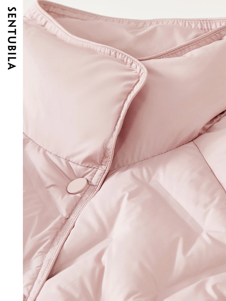 SENTUBILA Women's Winter Mid-Length Down Jacket 90 White Duck Down Coats 2023 Stand Collar Classic Warm Puffer Jackets W34Y49562