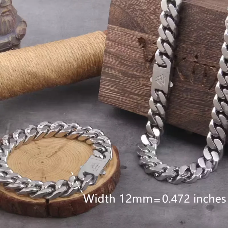 A shiny 316 stainless steel color-preserving hip-hop style necklace, trendy Nordic Viking Cuban chain for men image 7