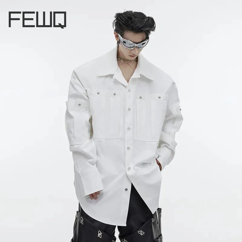 

FEWQ Men's Long Sleeve Shirts Threedimensional Splicing Niche Design Fashion Shoulder Pad Cardigan Simple Loose Top Trend 9C2636