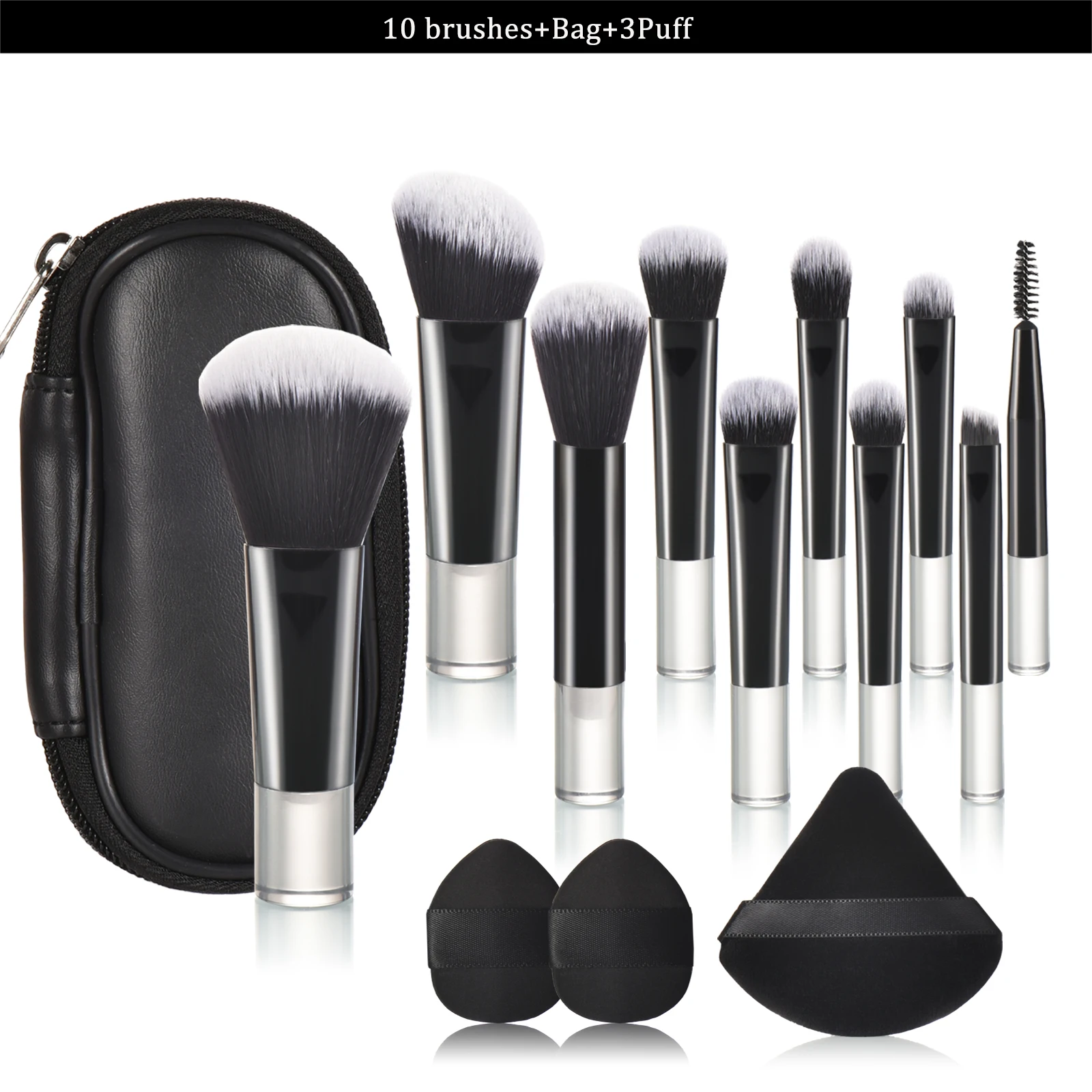 Portable 10-Piece Mini Makeup Brush Set with Bag - Versatile for Home and On-the-Go Use