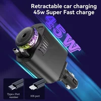 NEW Arrival Starlight Retractable Car USB Charger, 66W 5 in 1 Fast Charging, Car Air Freshener & 2 USB Ports Car Charger Adapter 5