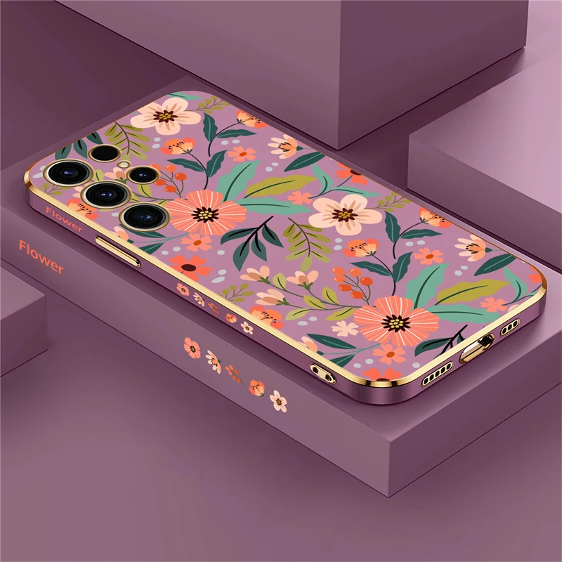 Luxury Plating Shockproof Floral Phone Case – Elegant Flowers Pattern Back Cover Coque