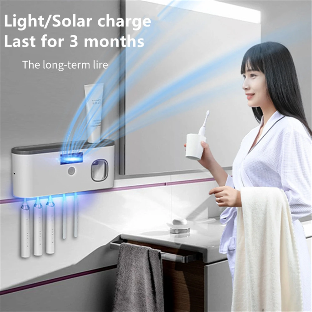 

UV Disinfection Toothbrush Holder USB Charge Solar Energy Toothbrush Sanitizer Toothpaste Squeezer Bathroom Toothbrush Storage