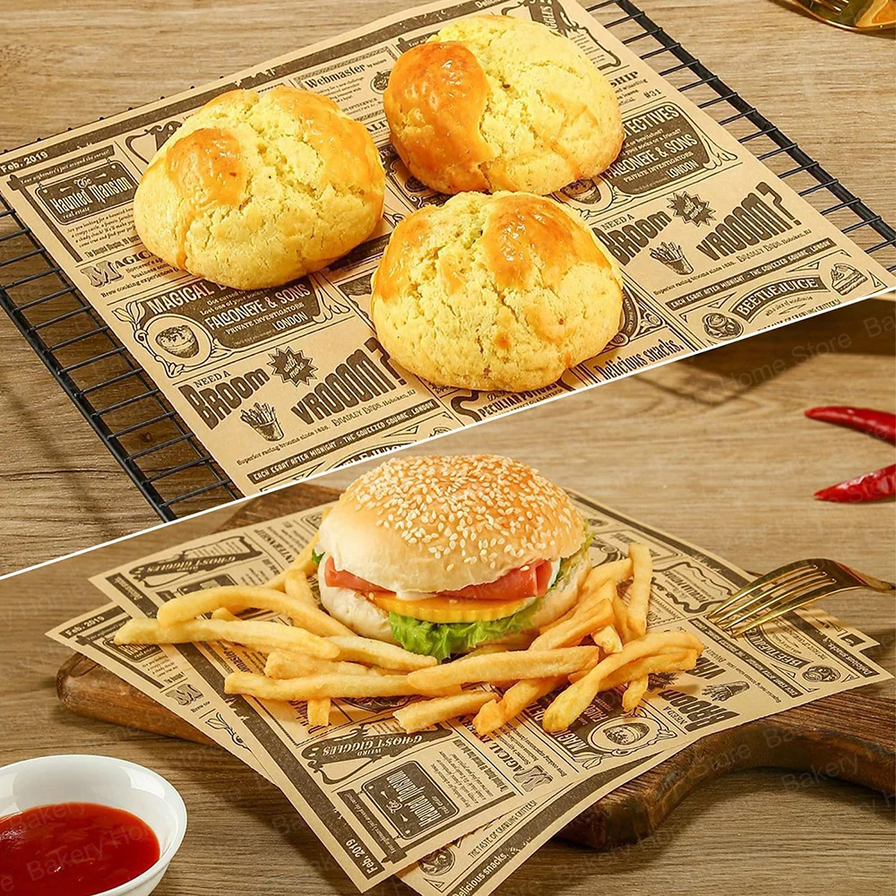 50PCS Deli Paper Sheets 22x22CM Greaseproof Newsprint Vintage Craft Paper Baking Mat Food Picnic for Party BBQ Restaurant