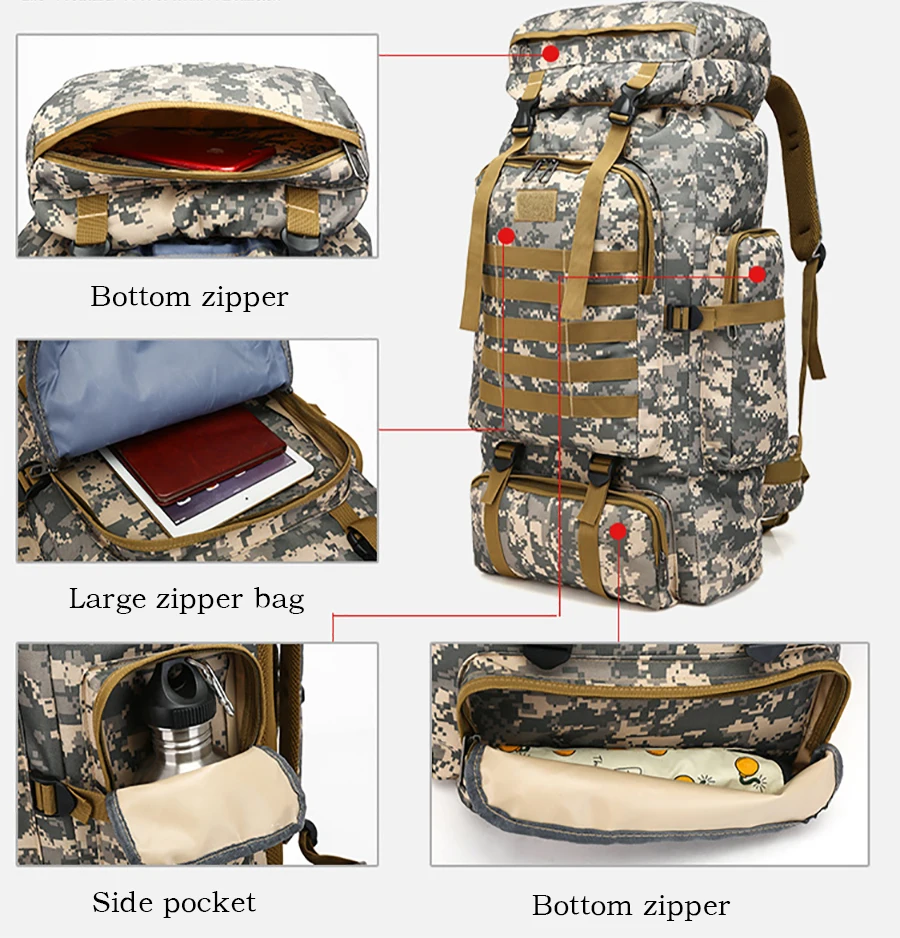 Outdoor Big Large Capacity 75L Thick Canvas Backpack for Mens Retro Fashion Travel Bag Hiking Mountaineering Bag Wear Resistant 4