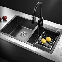 304 Stainless Steel Double Bowl Kitchen Bar Sink Drop In Topmount Vegetable Wash Basin For Home Fixture Drain Strainer Set Sink 2