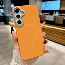 Magnetic Luxury Matte PC Phone Case with Candy Cover for Magsafe Wireless Charging (Orange)