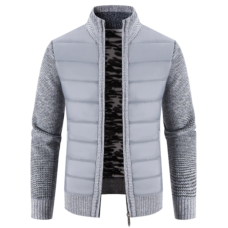 Mens Fashion Jacket Knit Stand Collar Jacket Coat Autumn Winter Thick Warm Fleece Jackets Full Zip Sweater Cardigan Jackets