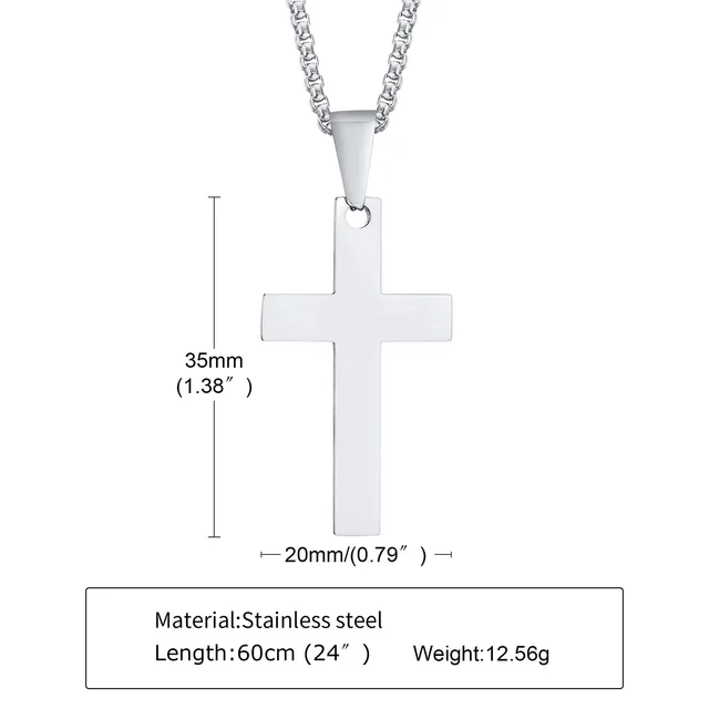 Plain stainless steel cross pendant with rope chain