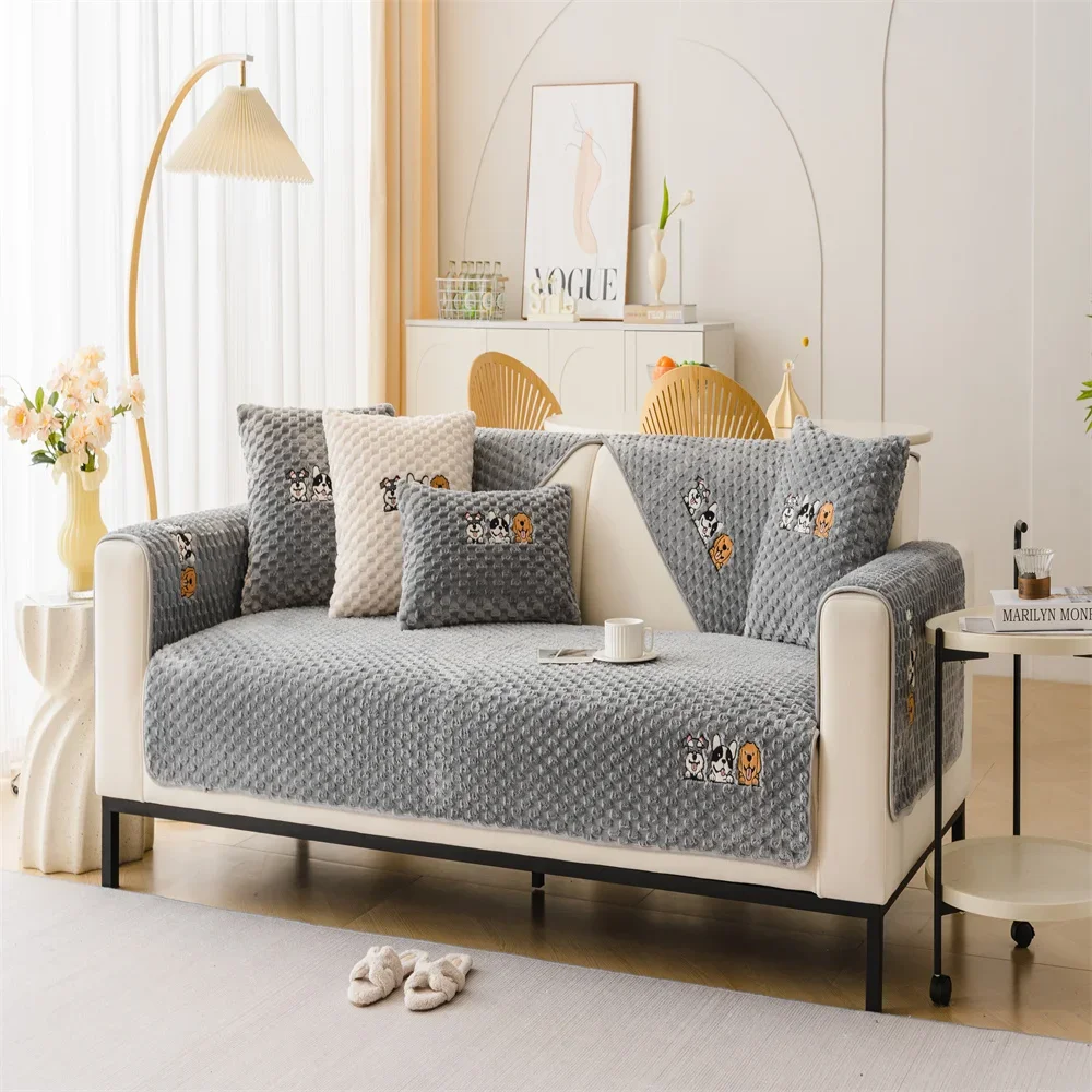 Sofa Cushion Four Seasons Universal Nordic Simple Pastoral Style Non-Slip Cushion Plush Sofa Cushion Cover Towel Cover Cloth 4