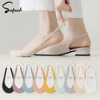 여름 아이스 실크 보트 양말, 얇고 보이지 않는 하이힐, 프론트 하프 팜 미끄럼 방지 크로스 슬링 보트 양말, 아이스 실크 로우 컷 보트 양말