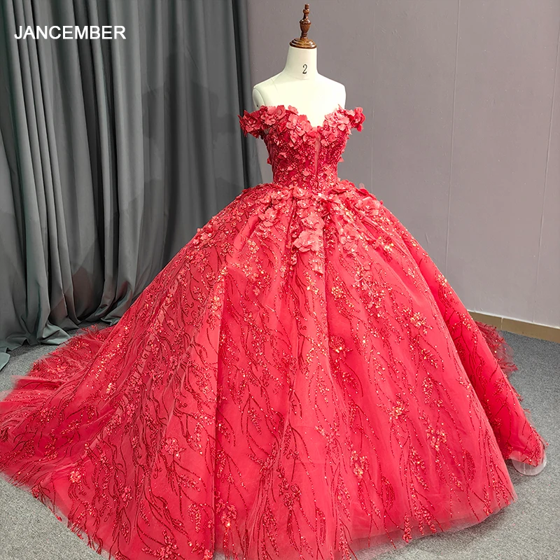 

Jancember принцесса изготовление на заказ Quinceanera платья 2024 Жемчуг бальное платье со шлейфом с короткими рукавами, с аппликацией бисером DY9912