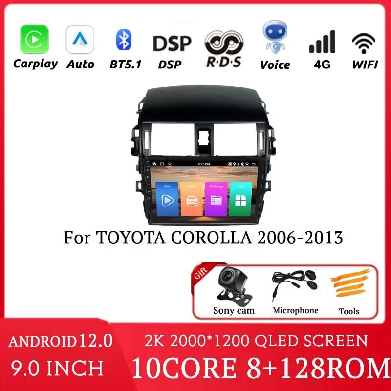 

2K беспроводной Carplay для TOYOTA COROLLA 2006-2013 Автомобильный мультимедийный видеоплеер с bluetooth-навигацией GPS dvd Автомобильный android 2din