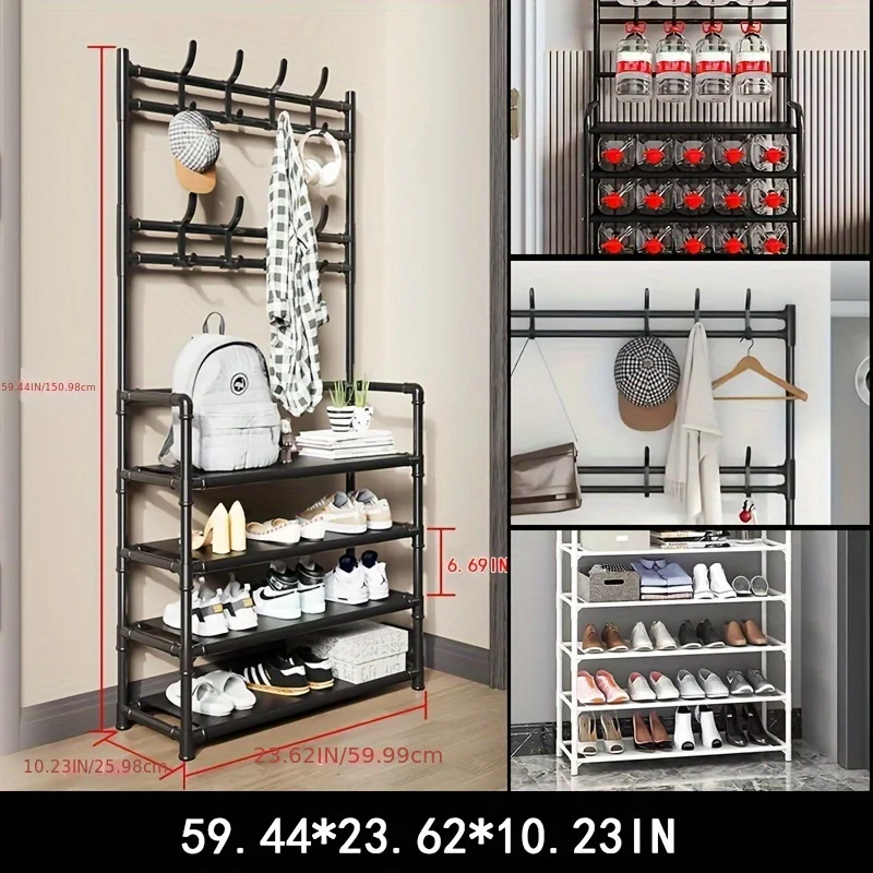 Floor Standing Simple Clothes Hanger Minimalist Clothes Rack Multifunctional All-In-One Hanger Living Room Organizer Shoe Shelf 6