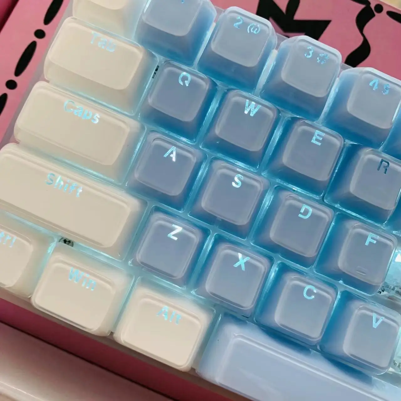 Alice-Keycaps translúcidos para teclado mecânico, layout rosa,