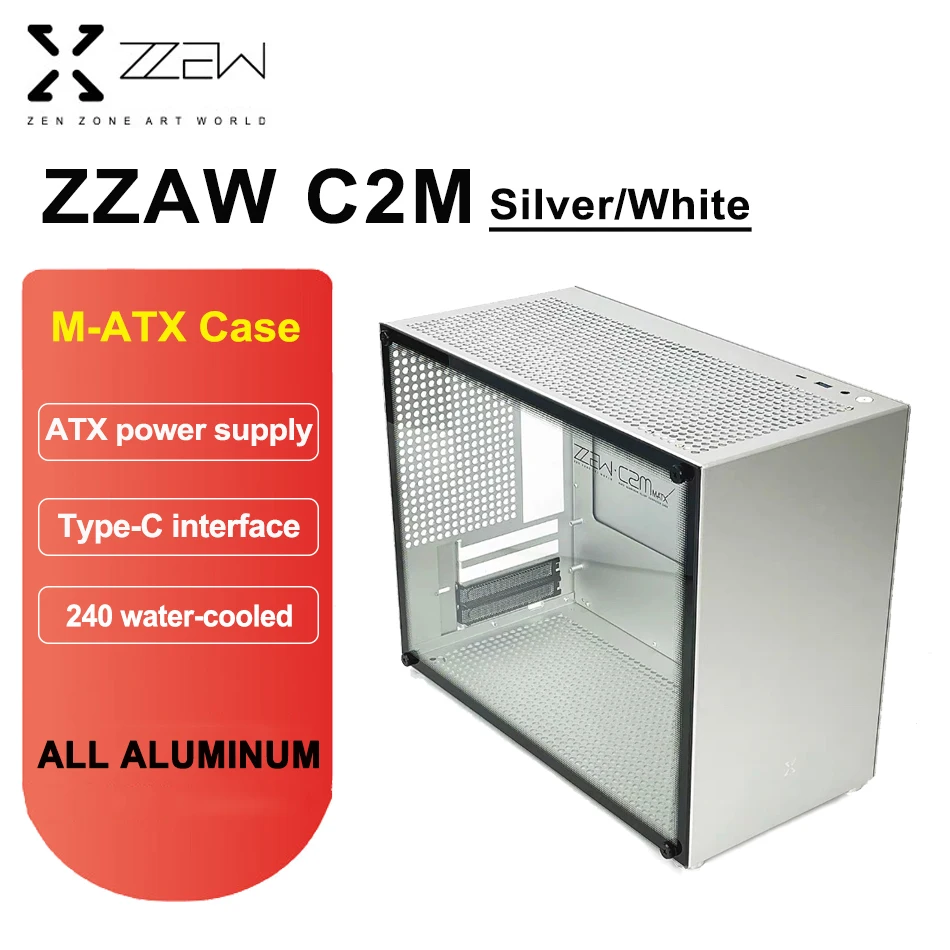 

ZZAW C2M маленький алюминиевый MATX чехол ATX блок питания 240 с водяным охлаждением тип-c интерфейс игровая сборка настольное маленькое шасси