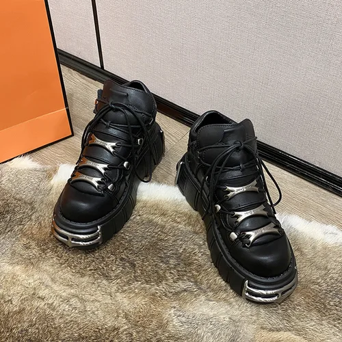 여성용 블랙 펑크 레이디 청키 힐 플랫폼 스니커즈, 여성 패션 디자인, 다크 레트로 신발, 봄 신상 펌프스 4