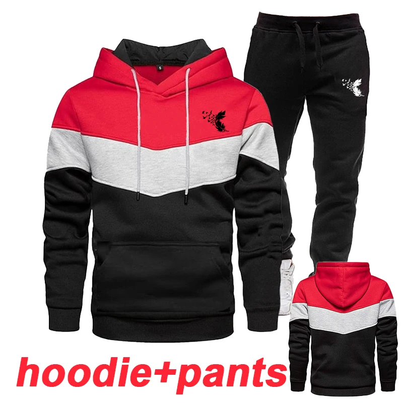 New Fashion Men's Casual Hoodie Set Sports Tri Color Printed Sweater Pullover Hoodie Top and Sports Pants 5-color S-4XL